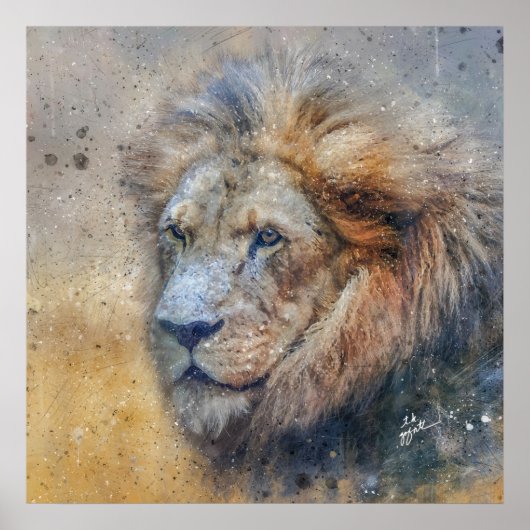 Majestic Lion Fotografy Modern Watercolor Poster (Vorne)