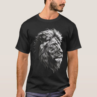 Majestic Lion Head Graphic T - Shirt - Bold Black 