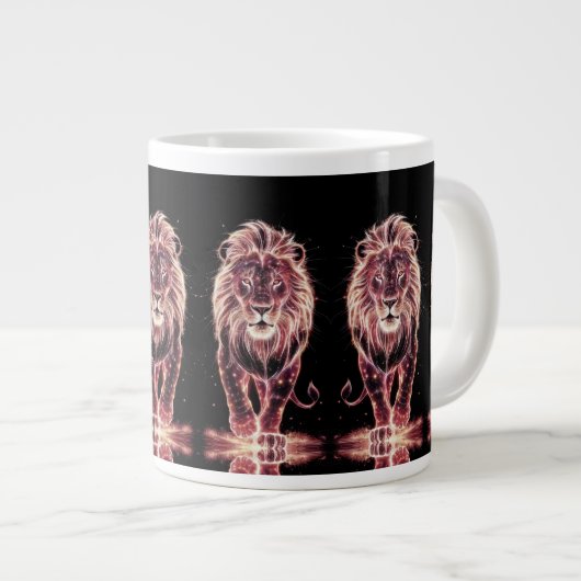 Majestic Lion in Glasing Wireframe Art Jumbo-Tasse (Vorderseite Rechts)