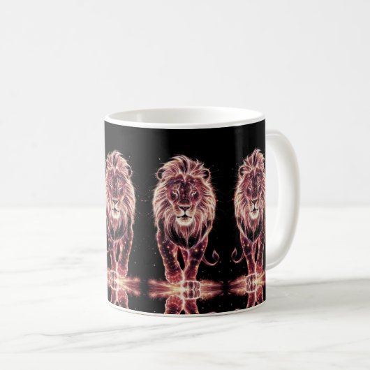Majestic Lion in Glasing Wireframe Art Kaffeetasse (VorderseiteRechts)