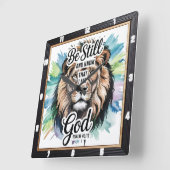 Majestic Lion Inspirational Faith Psalm 46:10 Quadratische Wanduhr (Winkel)