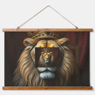 Majestic Lion mit Krontapestät Royal Jungle K Wandteppich Mit Holzrahmen
