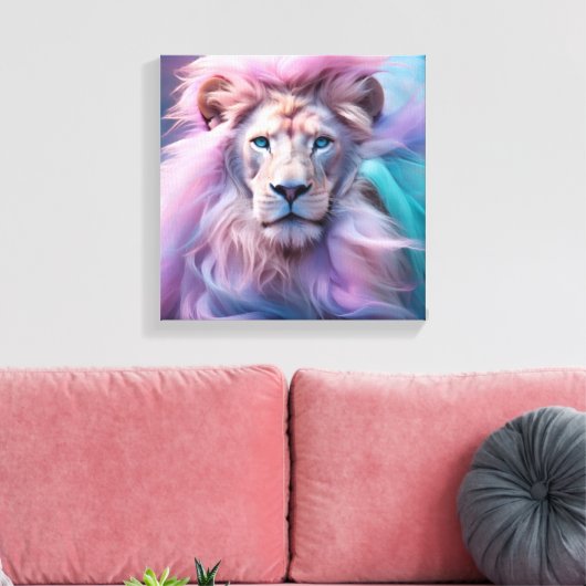 Majestic Lion mit seidenartiger Pastelfeder - Äthe Leinwanddruck (Insitu (Wohnzimmer))