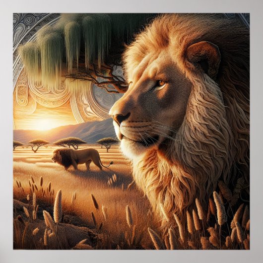 Majestic Lion Roaming mit Awe Poster (Vorne)