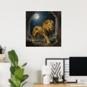 Majestic Lion Strolling under the Moonlight  Poster (Heimbüro)