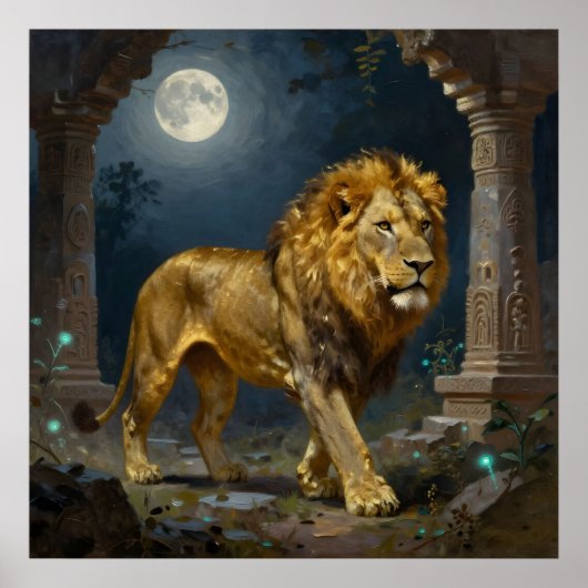 Majestic Lion Strolling under the Moonlight  Poster (Vorne)
