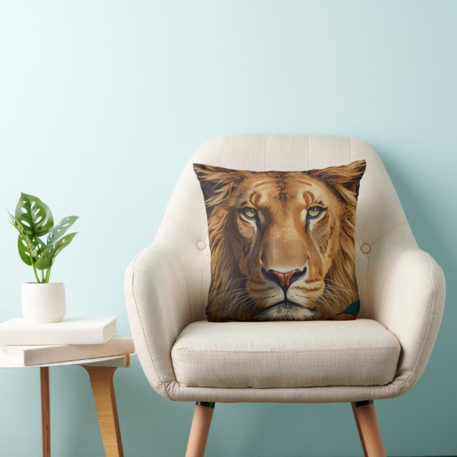 Majestic Lion Throw Pillow – Powerful Wildlife Art Kissen (Stuhl )