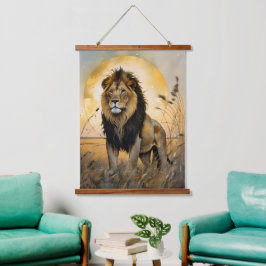 Majestic Lion Wandteppich Mit Holzrahmen
