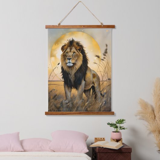 Majestic Lion Wandteppich Mit Holzrahmen (Schlafzimmer)