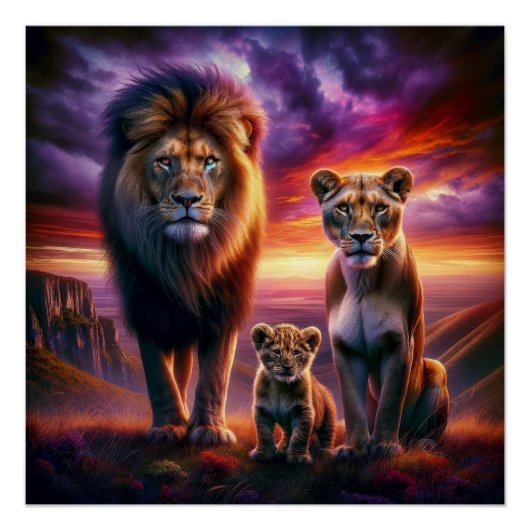 Majestic Lions at Sunset in African S Poster (Vorderseite)