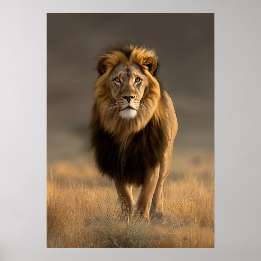 Majestic Löwe im Golden Savanna Poster (Vorne)