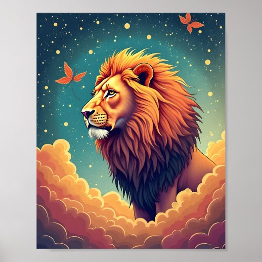Majestic Löwe in den Wolken Poster (Vorne)
