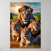 Majestic Löwen vereinen sich auf ausgedehntem Gras Poster (Vorne)