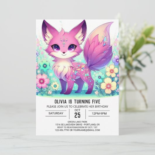 Majestic Magic Fox Digital Geburtstag Einladung (Stehend Vorderseite)