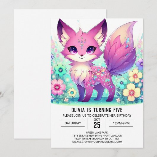 Majestic Magic Fox Digital Geburtstag Einladung (Vorne/Hinten)