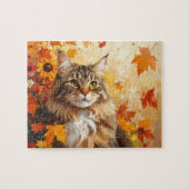 Majestic Maine Coon with Fall Leaves and Sunflower Puzzle (Horizontal)