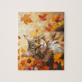Majestic Maine Coon with Fall Leaves and Sunflower Puzzle (Vertikal)