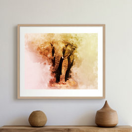 Majestic Malé African Elephant Walking Wasserfarbe Fotodruck