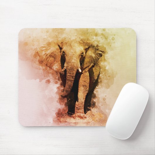 Majestic Malé African Elephant Walking Wasserfarbe Mousepad (Mit Mouse)