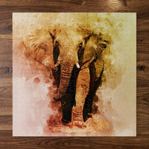 Majestic Malé African Elephant Walking Wasserfarbe Puzzle