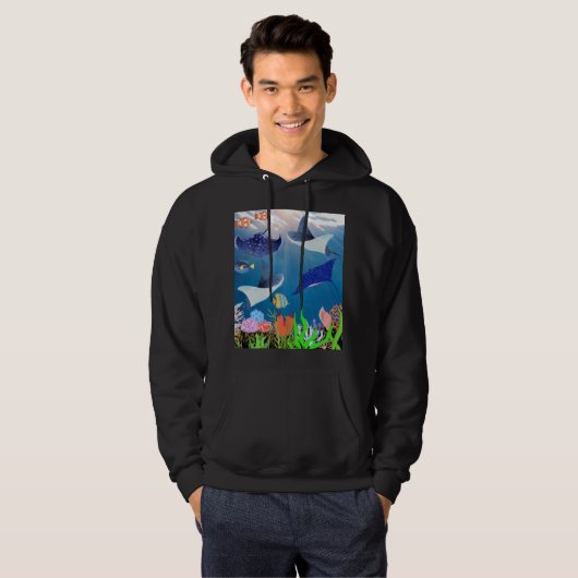 Majestic Manta Rays unter blauem Unterwasser-Wunde Hoodie (Vorne ganz)