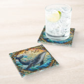 Majestic Marine Mosaik A Stainted Glass Whale Glasuntersetzer (Schrägansicht)