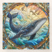 Majestic Marine Mosaik A Stainted Glass Whale Glasuntersetzer (Vorderseite)