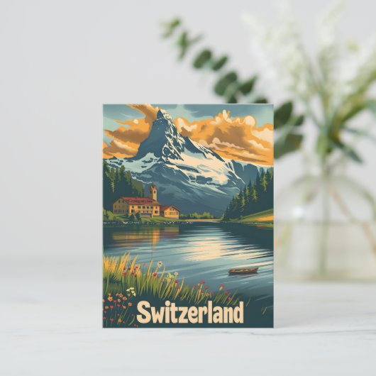 Majestic Matterhorn: Lakeside Bliss in Schweiz Postkarte (Stehend Vorderseite)