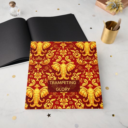  Majestic Memories: Customizable Crimson Elephant  Gästebuch (Vorderseite offen)