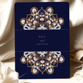 Majestic Midnight Blue and Gold Floral Wedding Einladung
