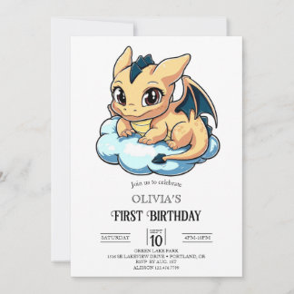Majestic Minimalist Digital Dragon 1. Geburtstag Einladung