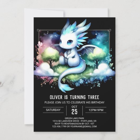 Majestic Modern Dragon Birthday Einladung (Vorderseite)