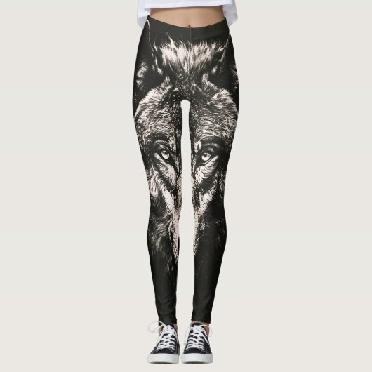 Majestic Monochrome Wild Wolf Leggings (Vorderseite)