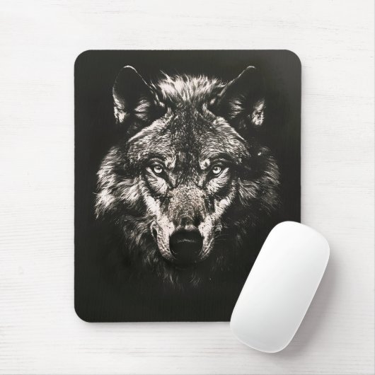 Majestic Monochrome Wild Wolf Mousepad (Mit Mouse)