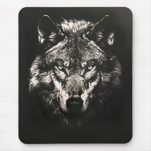 Majestic Monochrome Wild Wolf Mousepad (Vorne)