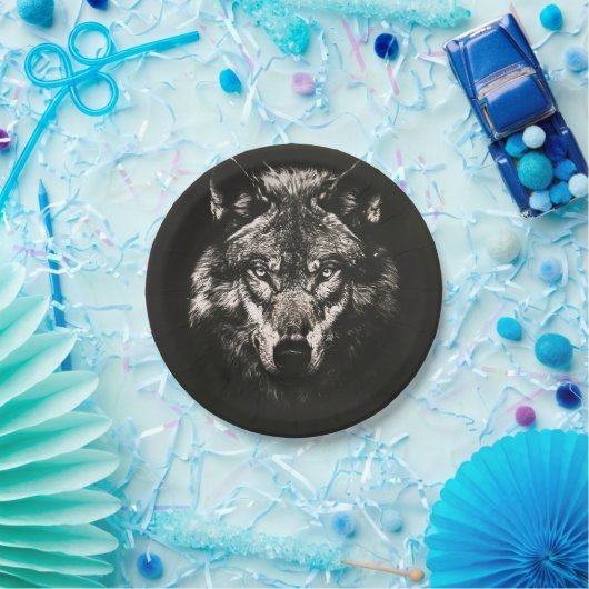 Majestic Monochrome Wild Wolf Pappteller (Party)