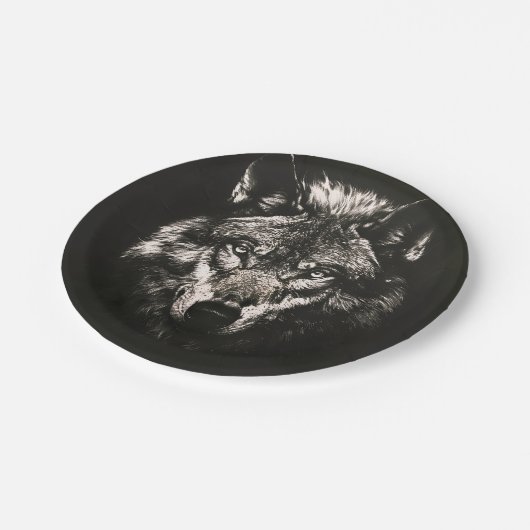Majestic Monochrome Wild Wolf Pappteller (Schrägansicht)