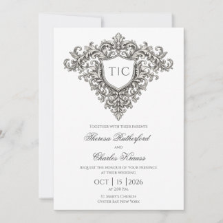 Majestic Monogram Crest Wedding Invitation