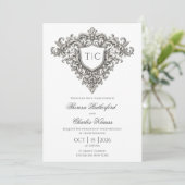 Majestic Monogram Crest Wedding Invitation (Stehend Vorderseite)