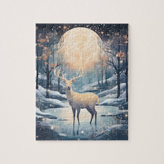 Majestic Moonlight Rentier Weihnachtsfeiertag Puzzle (Vertikal)