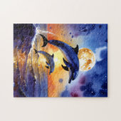 Majestic Moonlit Dolphins at Sunset Ocean Puzzle (Horizontal)