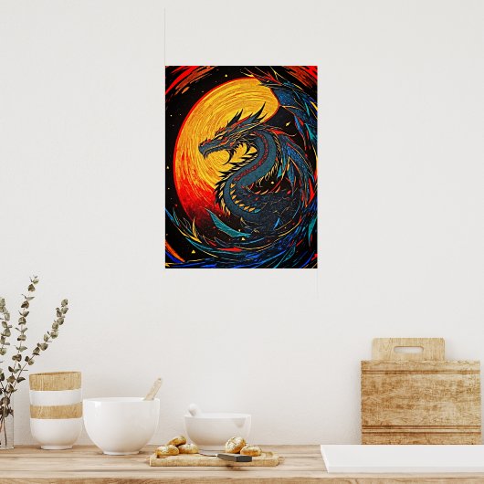 Majestic Moonlit Dragon - Retro Art Poster (Küche)