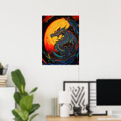 Majestic Moonlit Dragon - Retro Art Poster (Heimbüro)