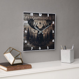 Majestic Moose Art mit Naturgeschichte Quadratische Wanduhr