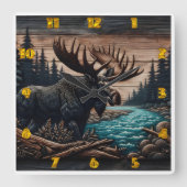 Majestic Moose by Serene Forest River Quadratische Wanduhr (Vorderseite)