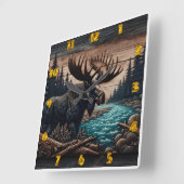Majestic Moose by Serene Forest River Quadratische Wanduhr (Winkel)
