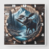 Majestic Moose by Stream in Bergwelt Landschaft Quadratische Wanduhr (Vorderseite)
