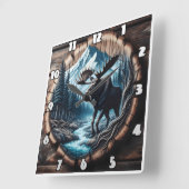 Majestic Moose by Stream in Bergwelt Landschaft Quadratische Wanduhr (Winkel)