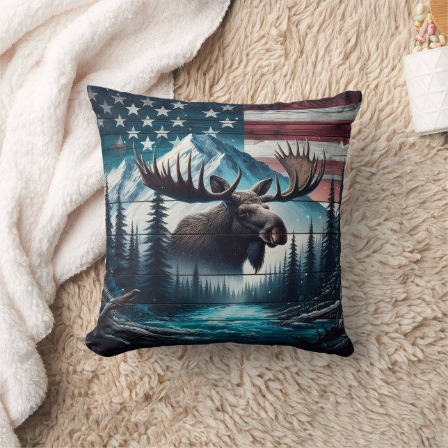 Majestic Moose mit Blick auf die amerikanische Lan Kissen (Decke)