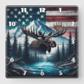 Majestic Moose mit Blick auf die amerikanische Lan Quadratische Wanduhr (Vorderseite)